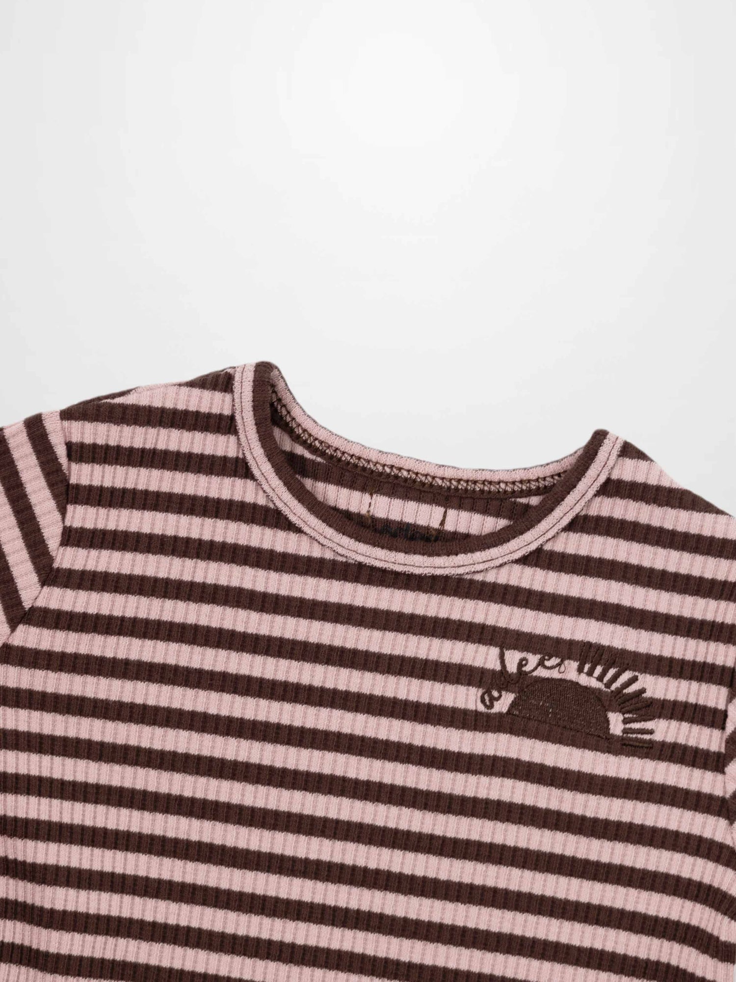 Striped Crew Neck T-Shirt - Brown &amp; Pink