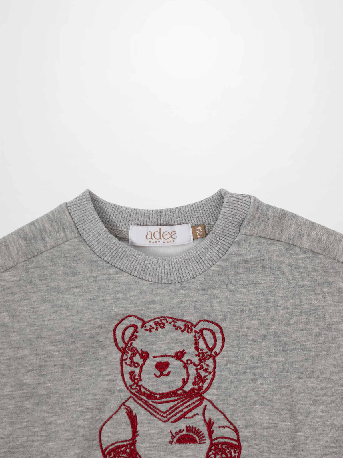 Teddy Bear Sweatshirt for girls in grey with red embroidery by Adee.