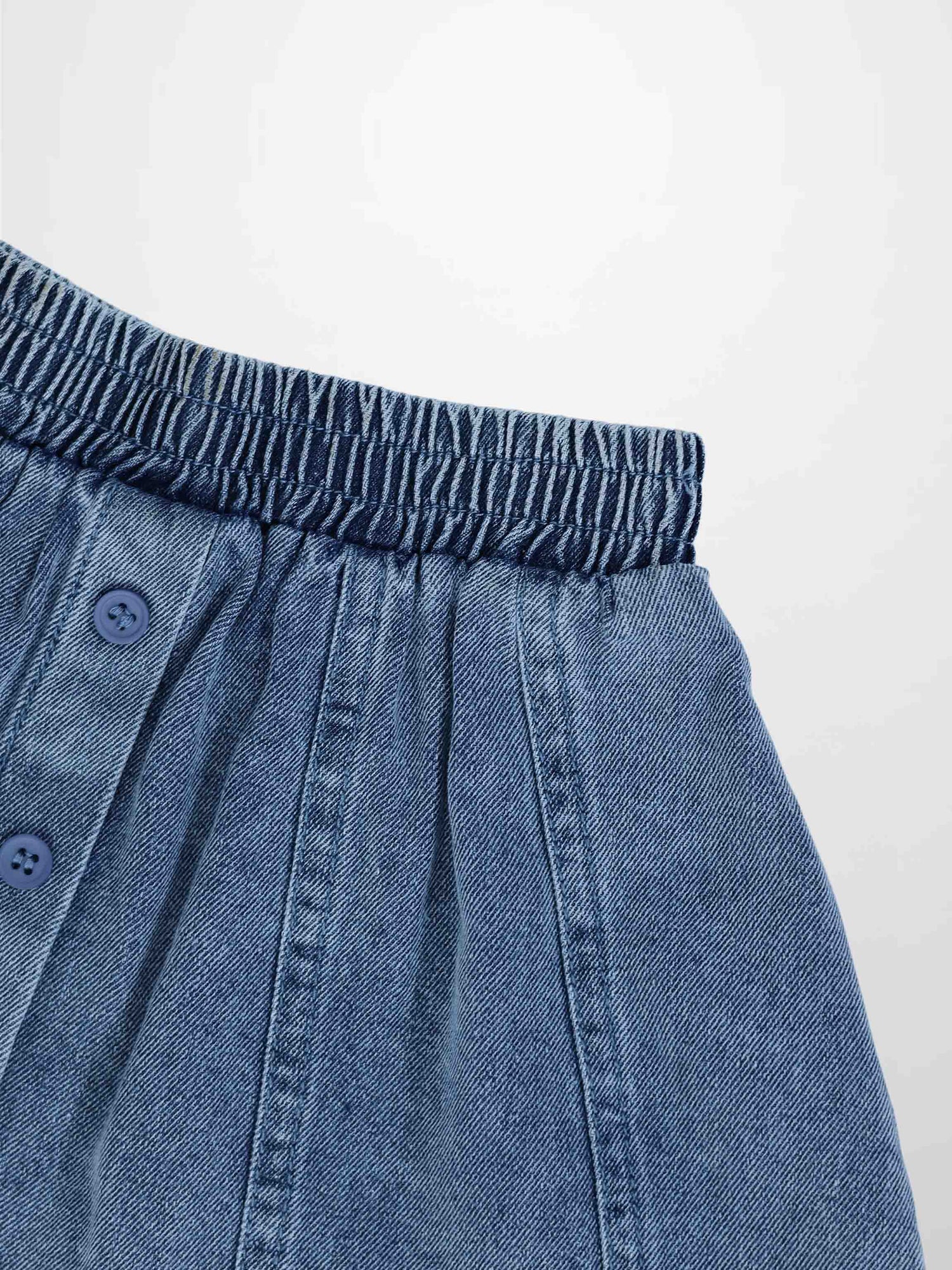 Paneled Skirt - Blue Denim for girls by Adee; elastic waistband with front buttons