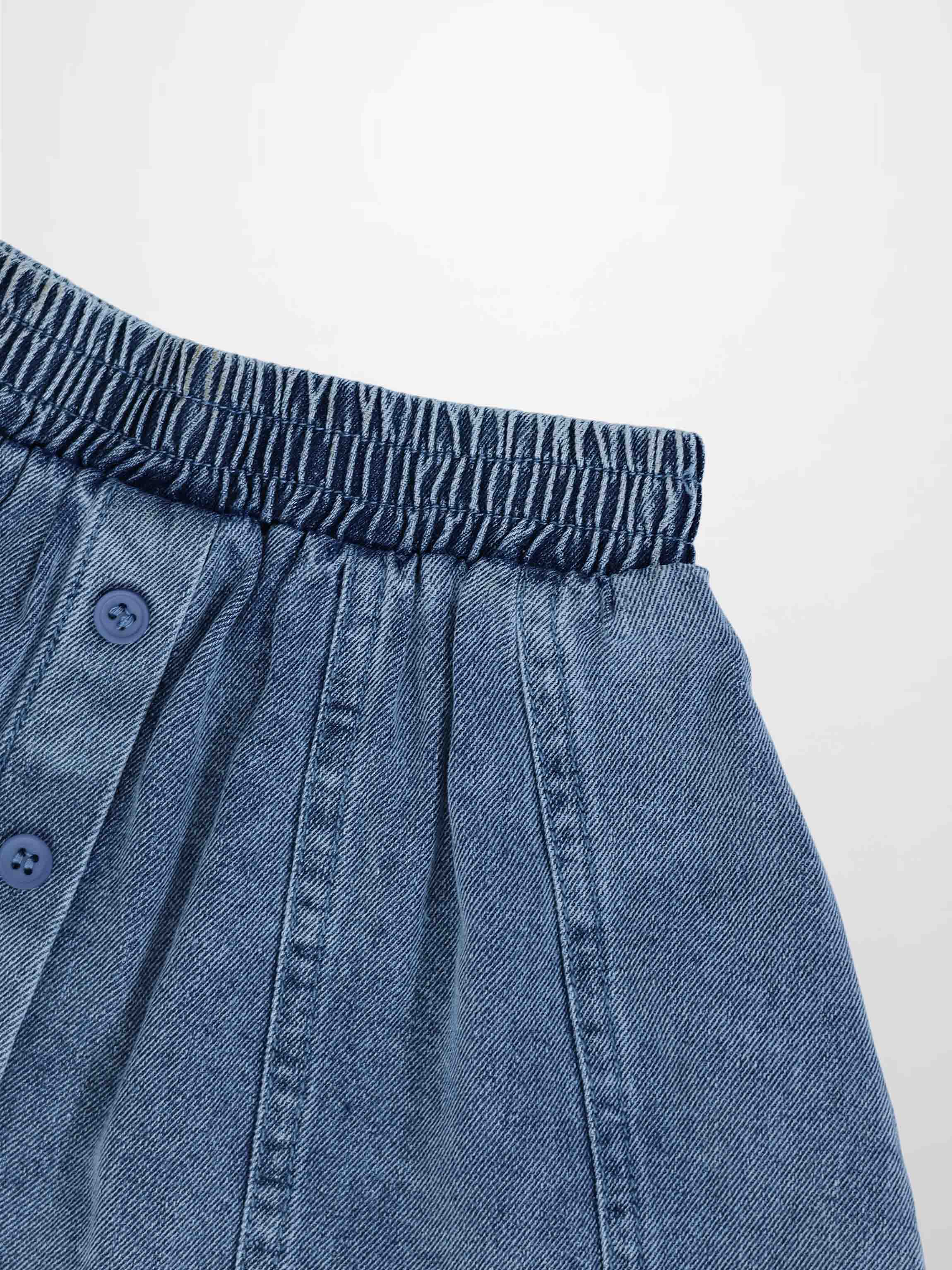 Paneled Skirt - Blue Denim for girls by Adee; elastic waistband with front buttons