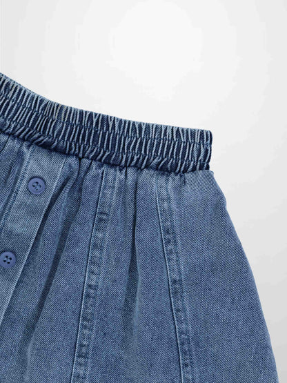 Paneled Skirt - Blue Denim for girls by Adee; elastic waistband with front buttons