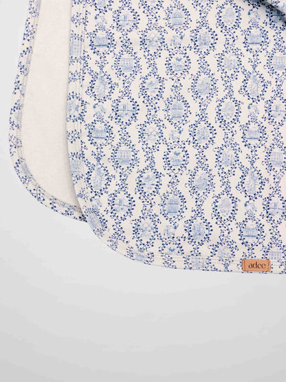 Blue Charm Blanket swaddle blanket for boys with a dark blue vine pattern by Adee
