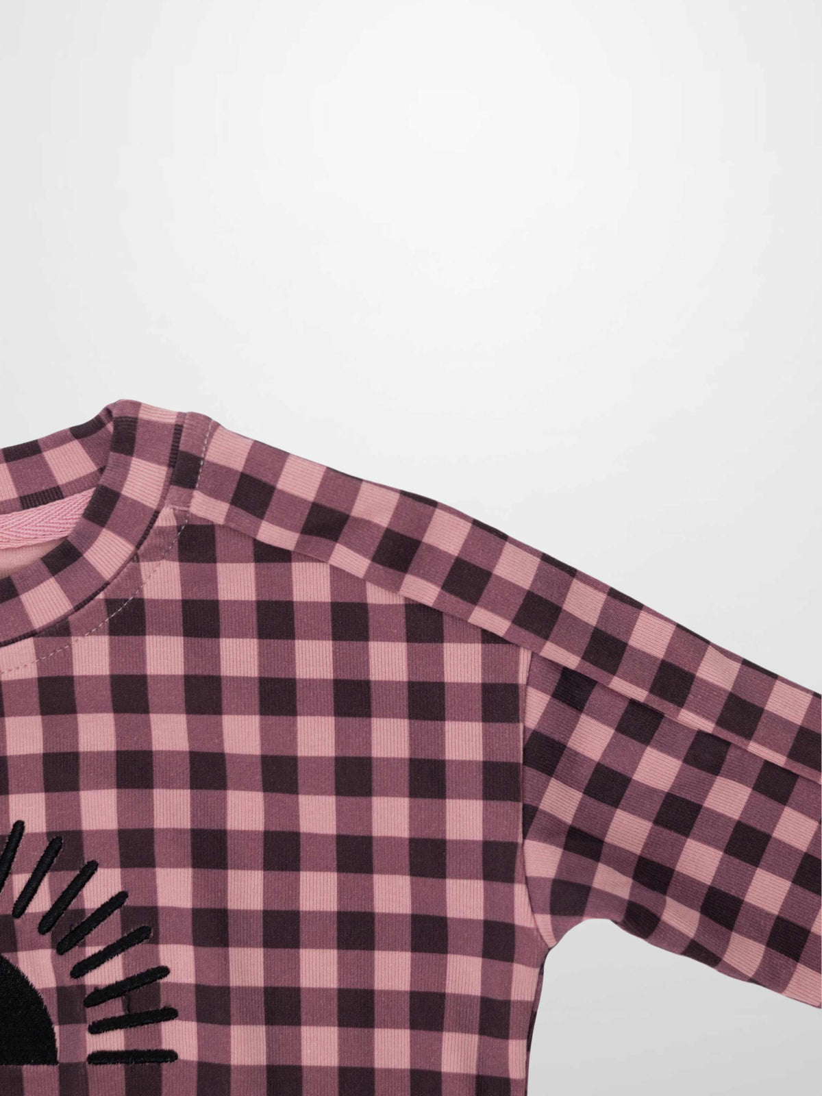 Gingham burgundy pink girls pajamas top by Adee, long-sleeve check pattern