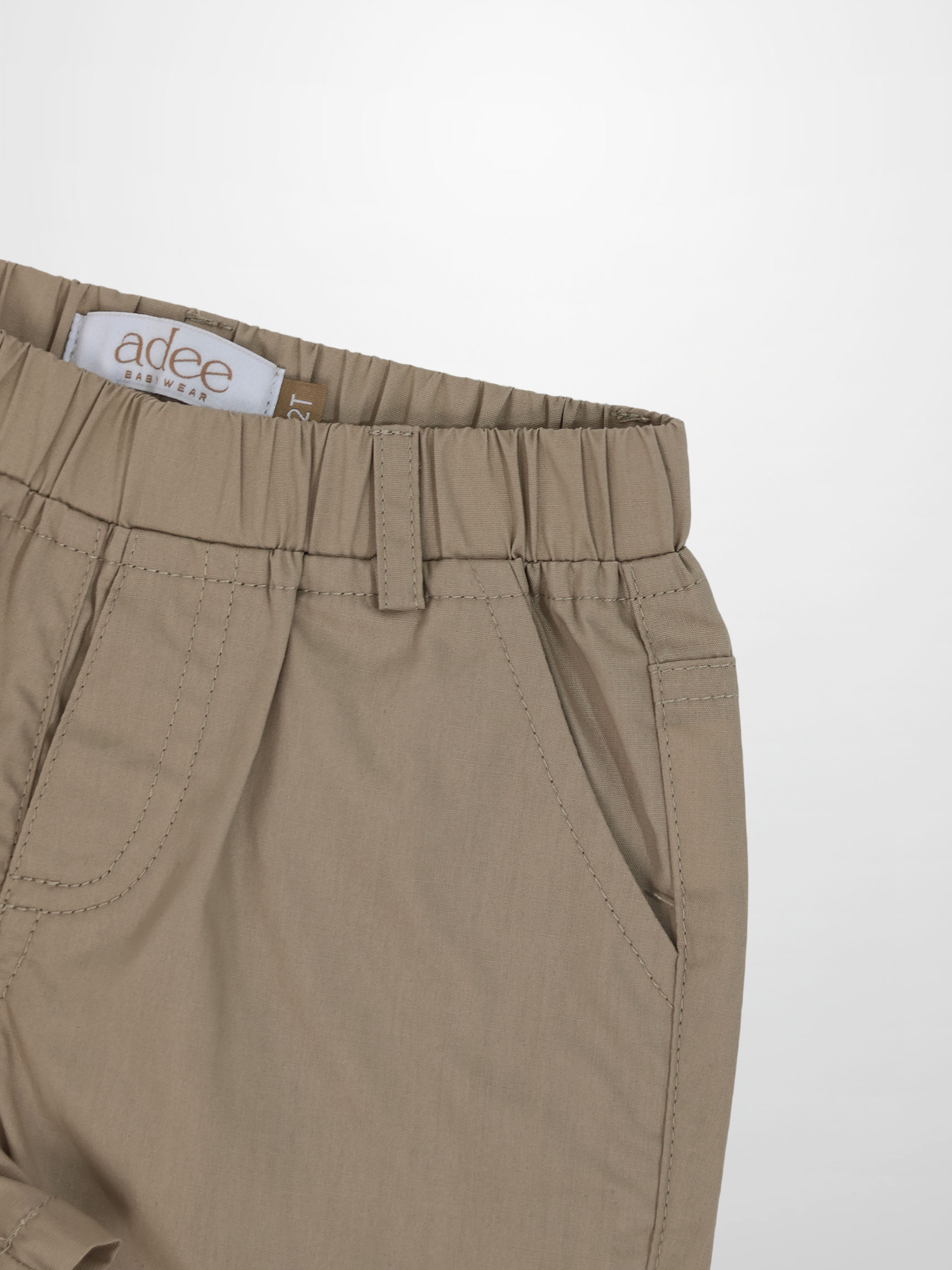 Adee tan cotton shorts for boys with elastic waist and belt loops