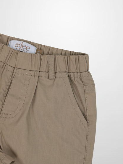 Adee tan cotton shorts for boys with elastic waist and belt loops