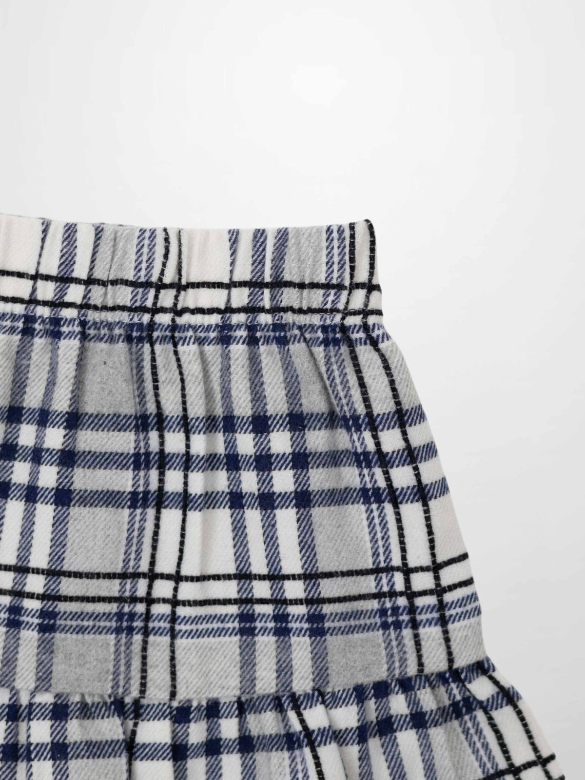 Plaid Skirt - Blue for girls, dressy, Adee, elastic waistband, blue/white plaid.