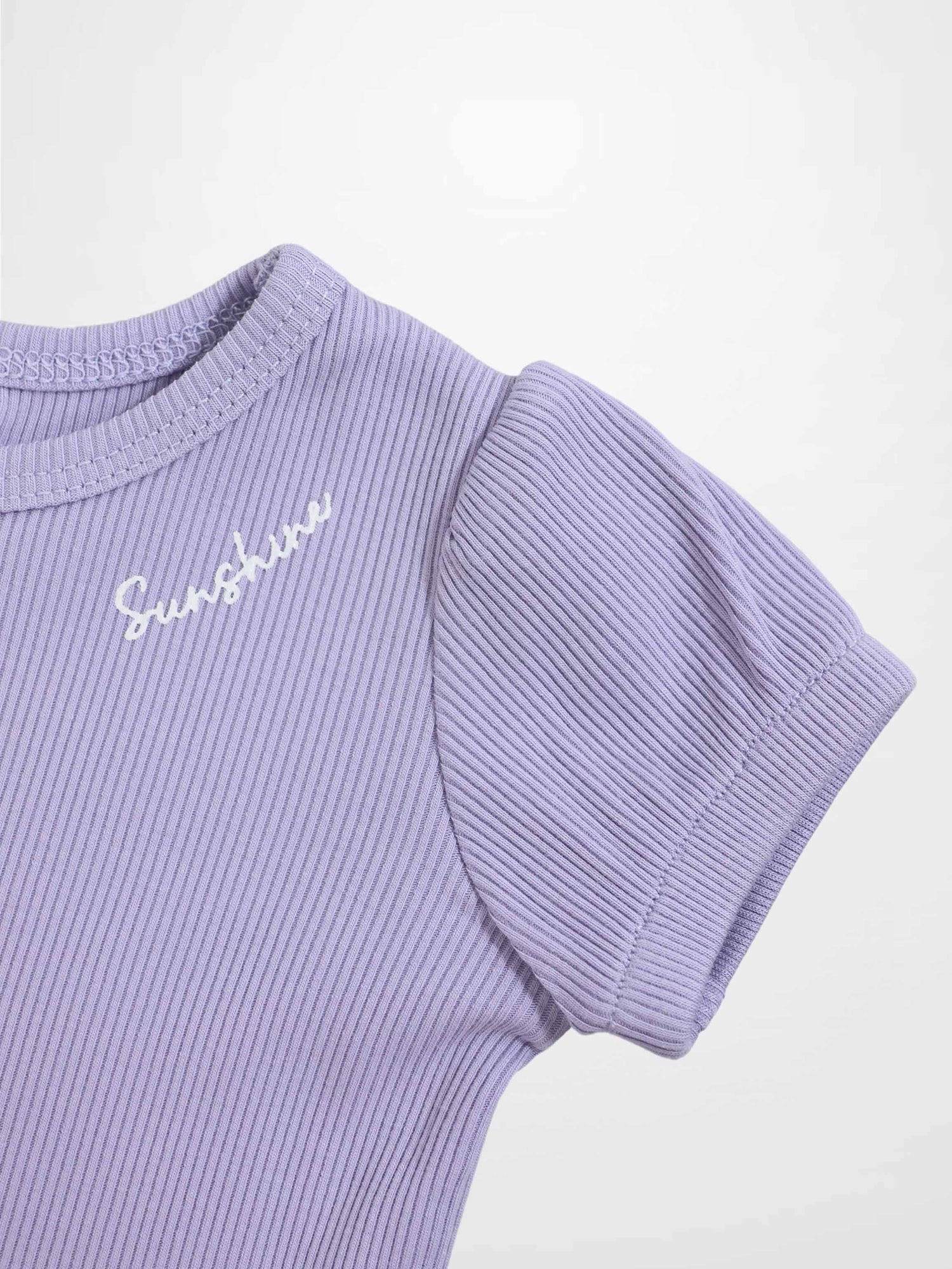 Ribbed Short Puff Sleeve T-shirt &amp; Shorts Set - Lavender