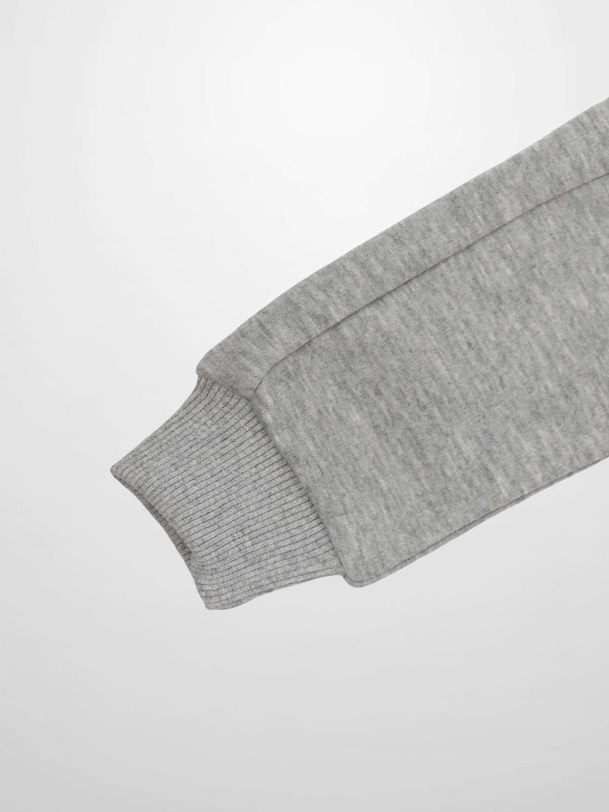 Teddy Bear Sweatshirt grey sleeve with ribbed cuff.