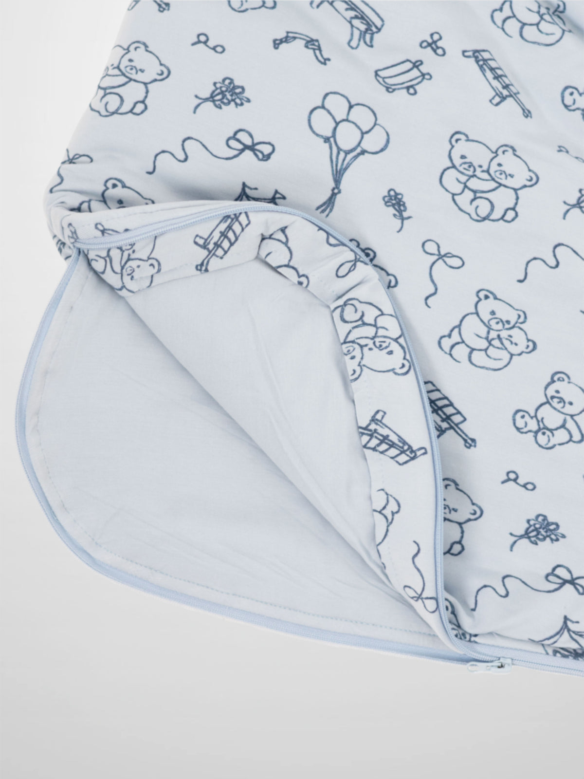 Storybook Sleep Sack - Blue by Bon Ami; light blue boys sleep sack with navy teddy bear pattern