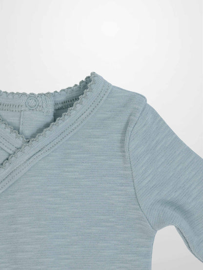 Blue Scalloped Stretchy boys top by Adee in light blue knit