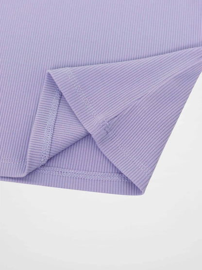 Ribbed Short Puff Sleeve T-shirt &amp; Shorts Set - Lavender