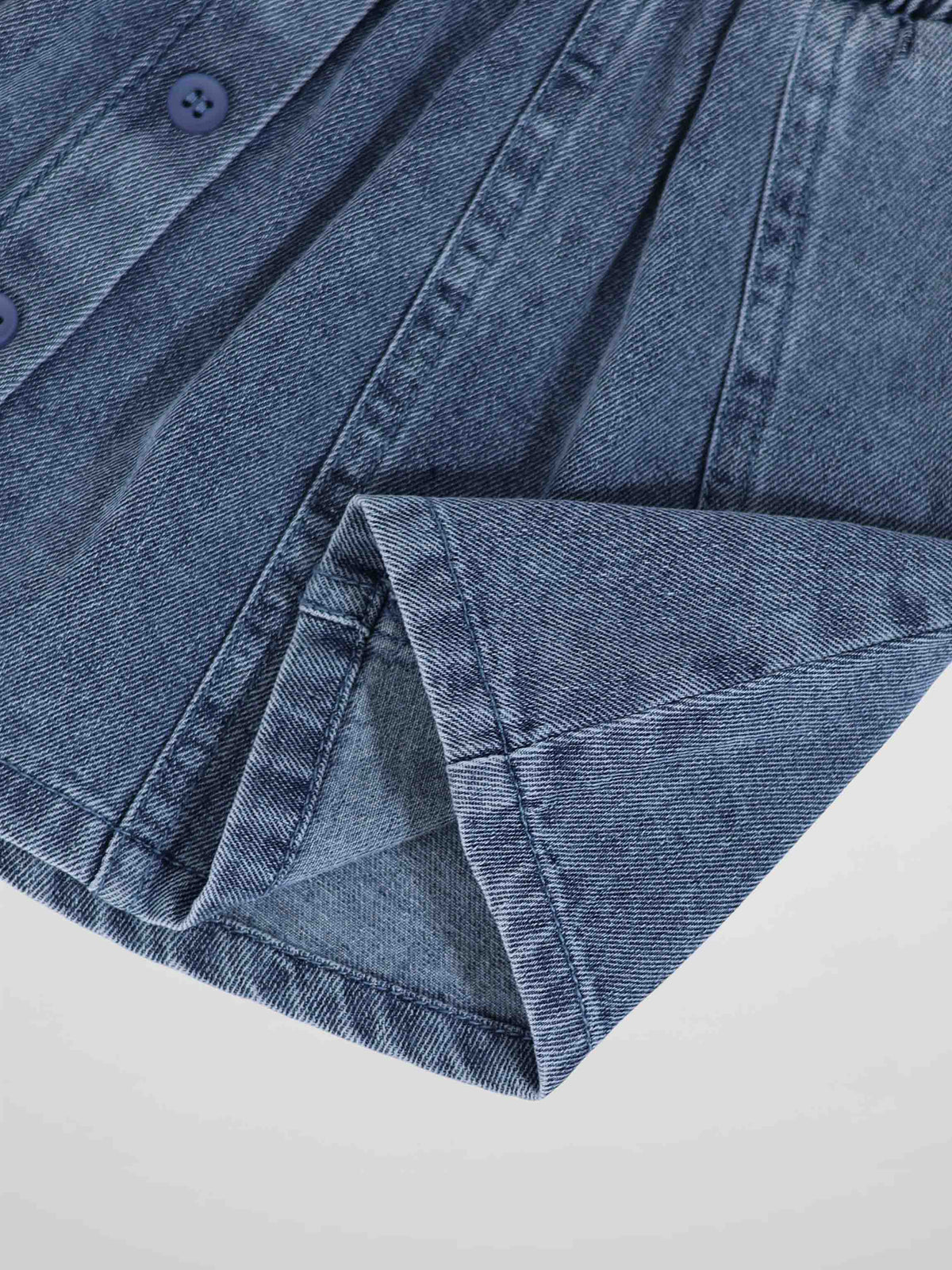 Paneled denim skirt for girls by Adee, blue fabric.