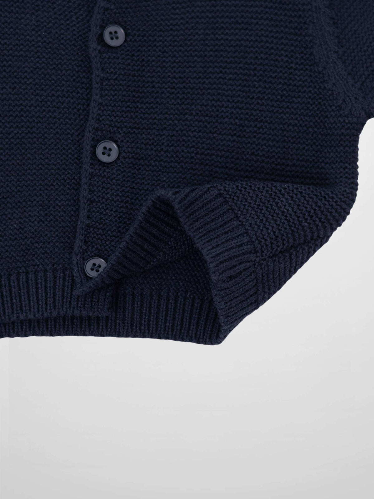 Knit Cardigan Navy, unisex dressy top by Adee; button-front knit with ribbed cuffs.