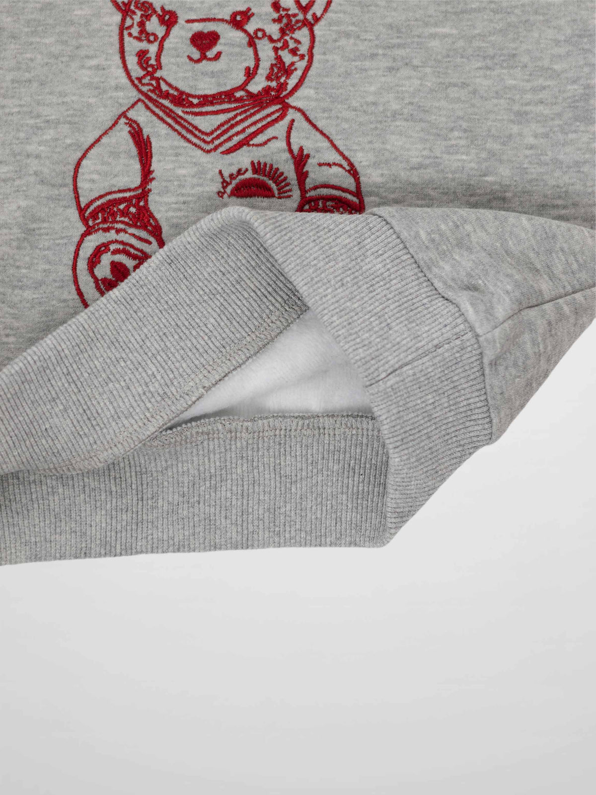 Teddy Bear Sweatshirt for girls, grey with red teddy bear embroidery.