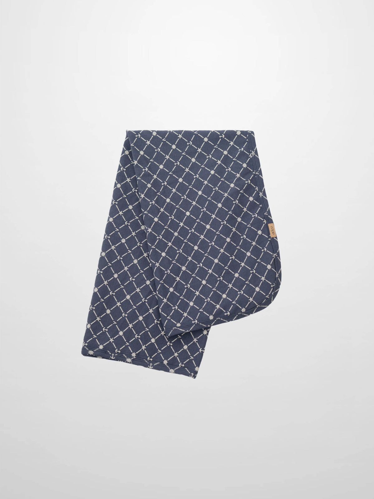 Adee Crossover Anchor Blanket Navy; boys swaddle blanket with white anchor lattice pattern.