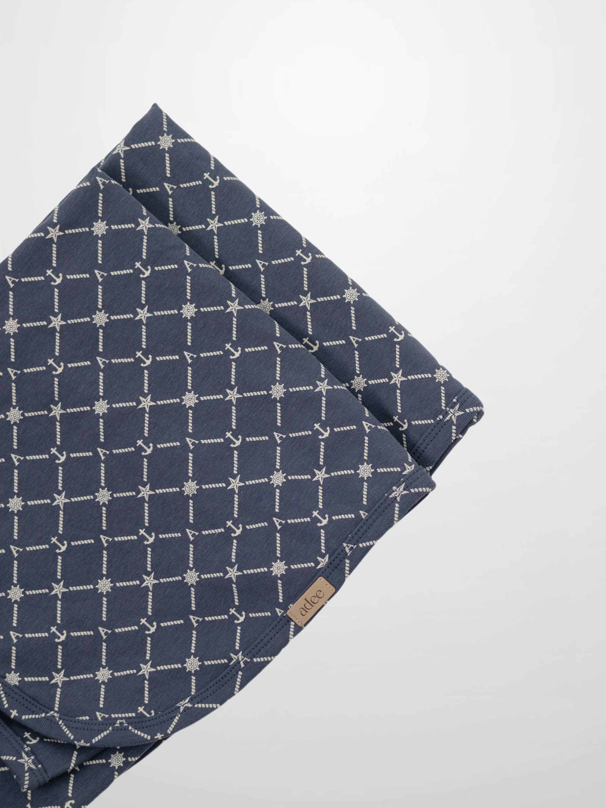 Crossover Anchor Blanket Navy; boys swaddle blanket by Adee with anchor pattern