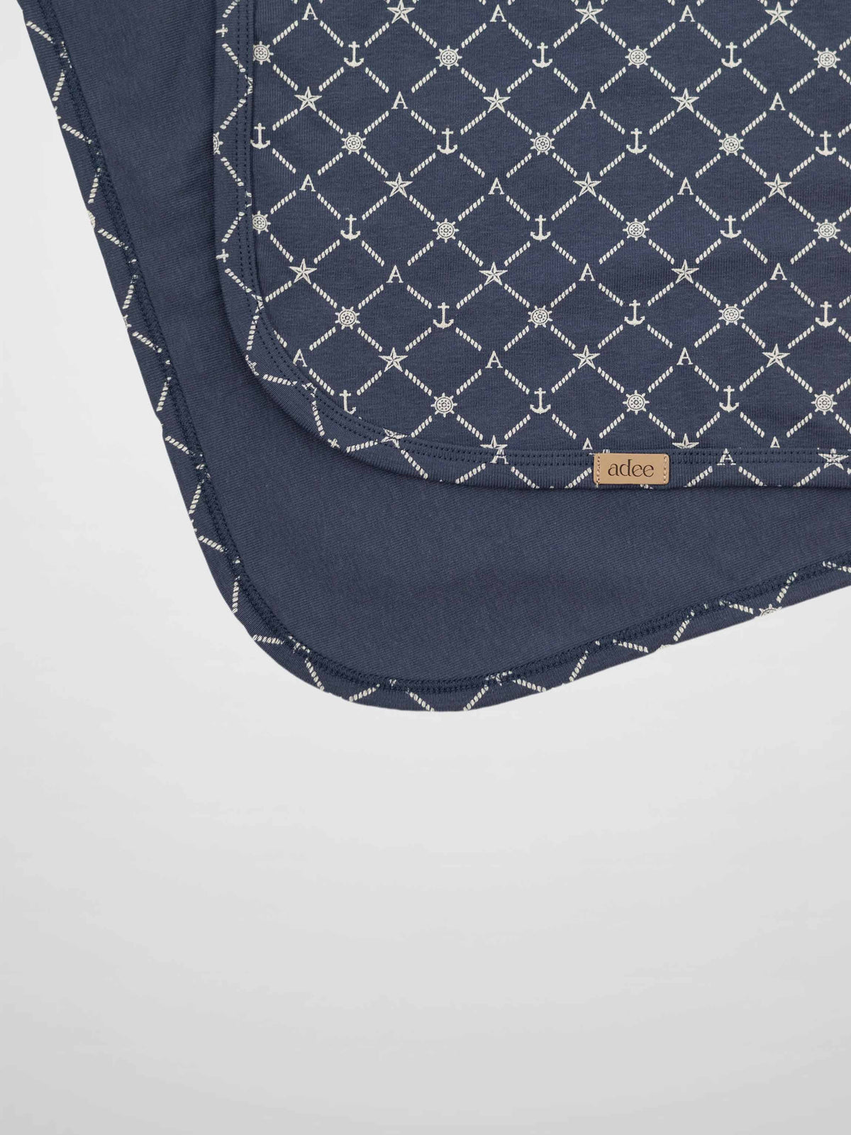 Adee Crossover Anchor Blanket - Navy, boys swaddle blanket with white nautical anchor motif