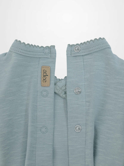 Blue Scalloped Stretchy for boys by Adee with snap button placket and scalloped neckline.