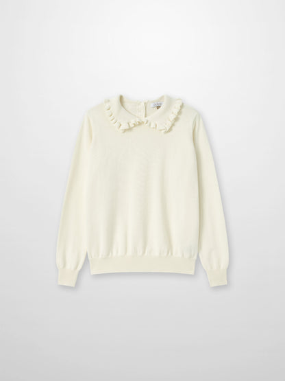 Ruffle Collar Knit Sweater - Cream, Adee girls dressy top