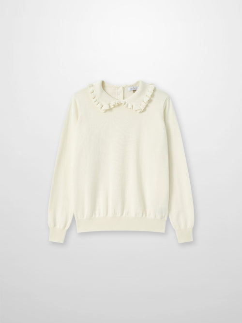 Ruffle Collar Knit Sweater - Cream, Adee girls dressy top
