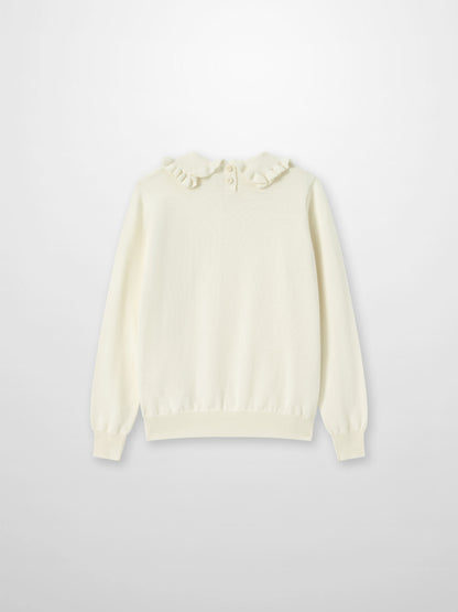 Ruffle Collar Knit Sweater - Cream, Adee girls dressy top