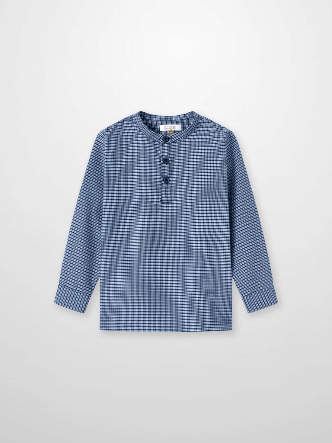 Plaid shirt for boys, navy Adee dressy long-sleeve with small checked pattern and button placket.