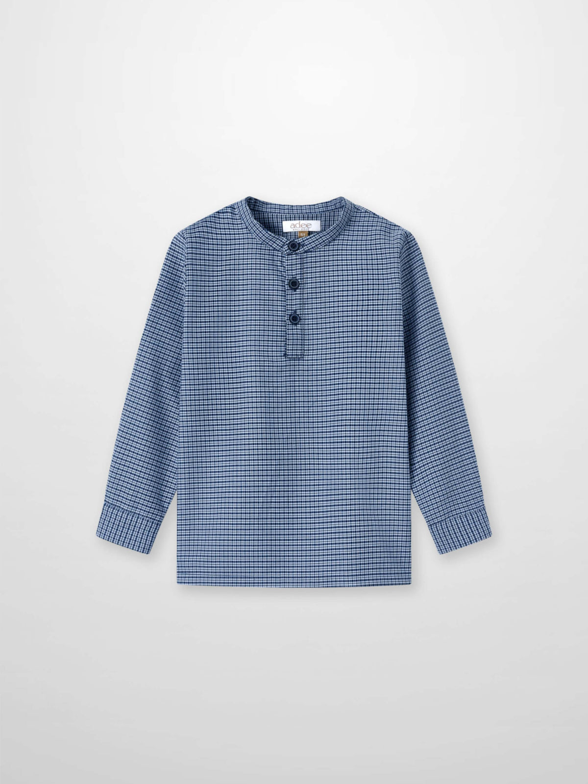Plaid shirt for boys, navy Adee dressy long-sleeve with small checked pattern and button placket.
