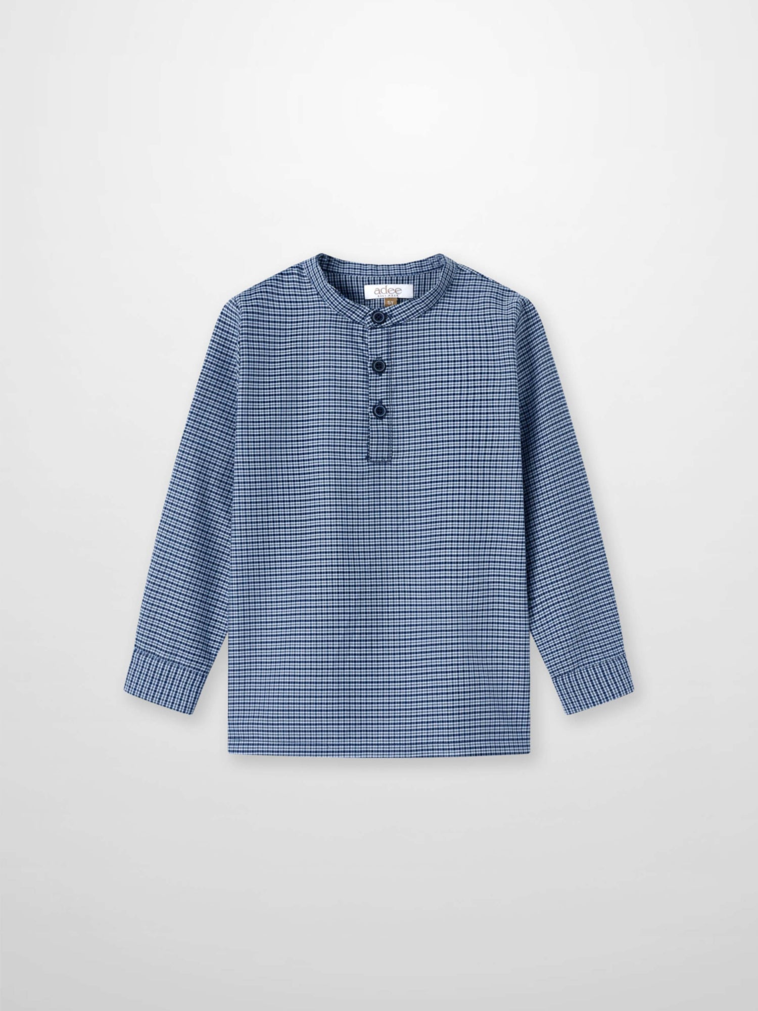 Plaid shirt for boys, navy Adee dressy long-sleeve with small checked pattern and button placket.