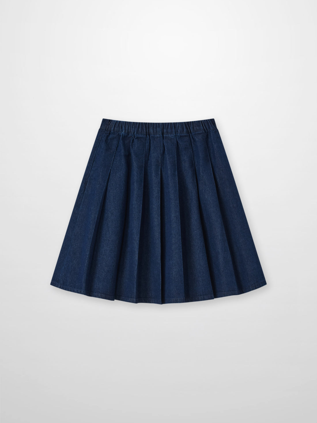 Denim pleated skirt for girls by Adee, blue denim with elastic waistband.