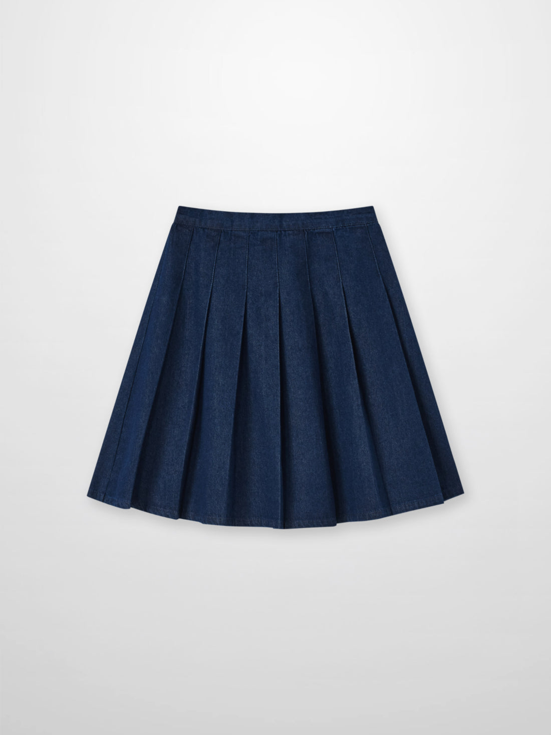 Girls Adee denim pleated skirt in dark blue with structured knife pleats