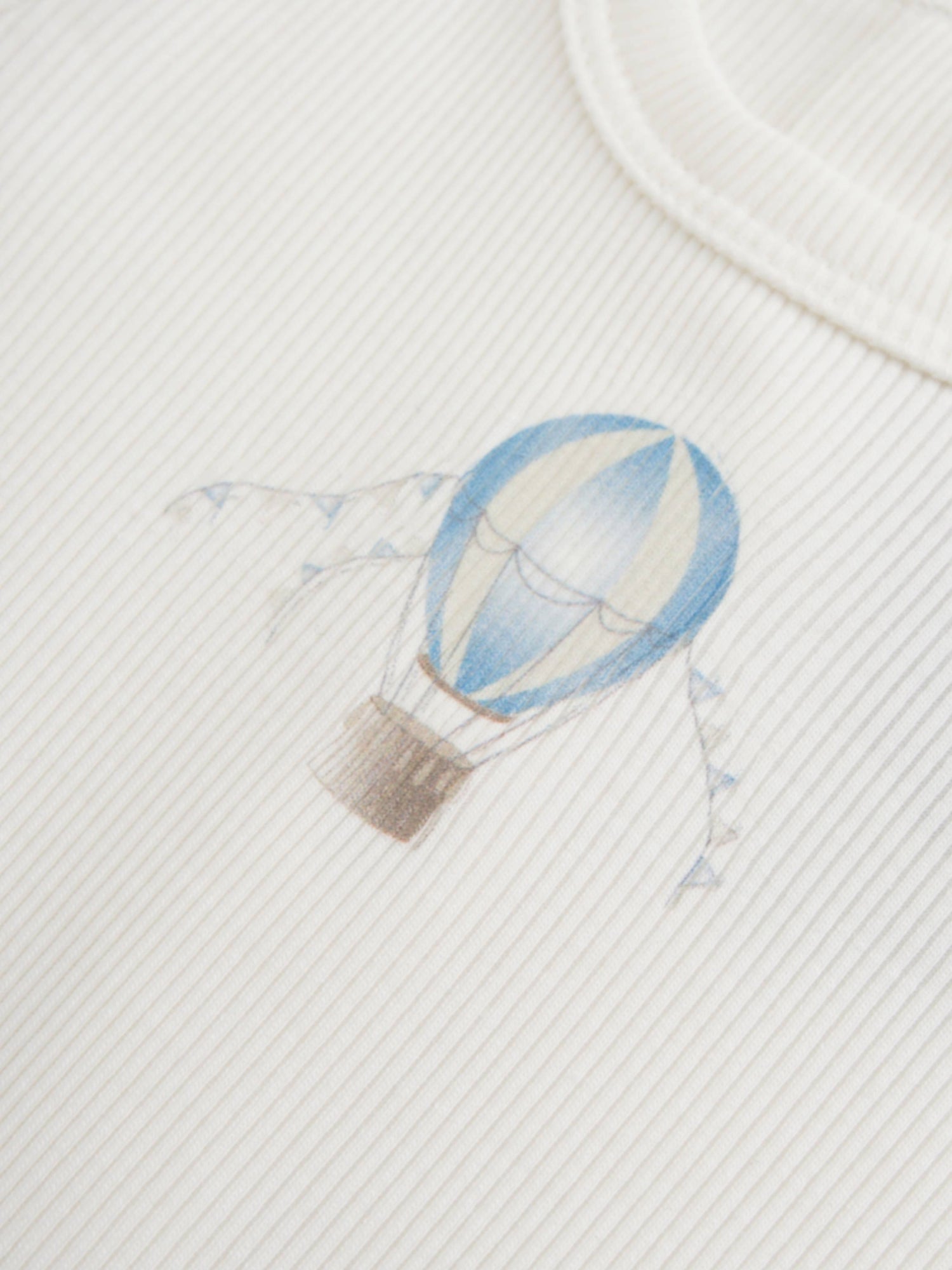Blue Balloon Stretchy graphic on white ribbed fabric for boys