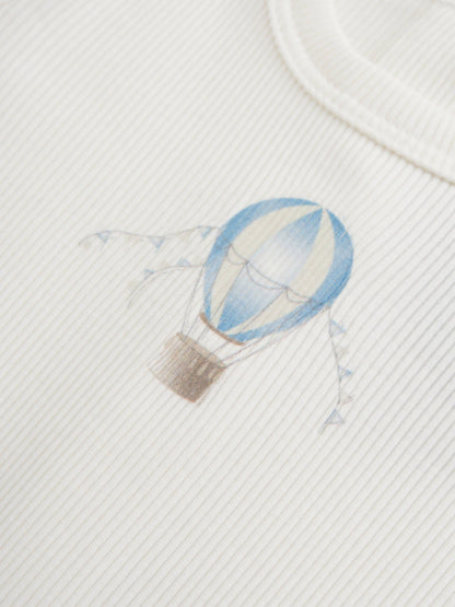 Blue Balloon Stretchy graphic on white ribbed fabric for boys