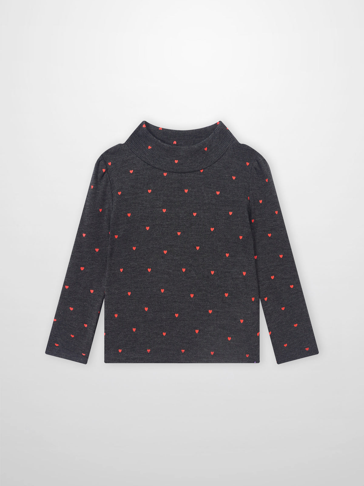 Ribbed Heart Mock Neck T-Shirt - Grey, Adee girls&