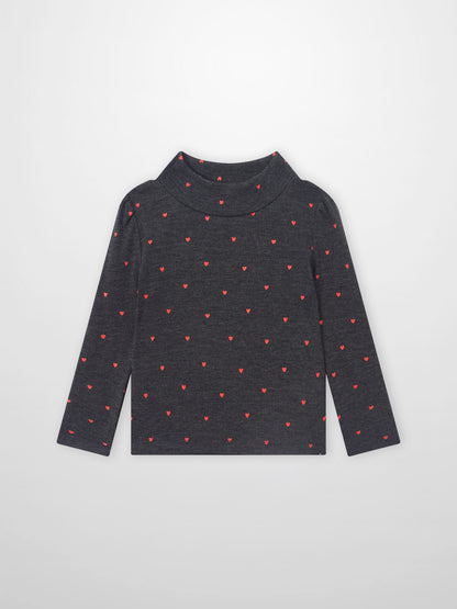 Ribbed Heart Mock Neck T-Shirt - Grey, Adee girls&