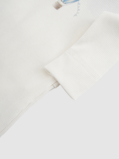 Blue Balloon Stretchy boys stretchies cream ribbed knit sleeve with cuff Adee