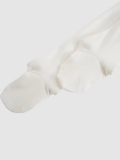 Blue Balloon Stretchy boys stretchies white ribbed knit sleeve with rounded patches