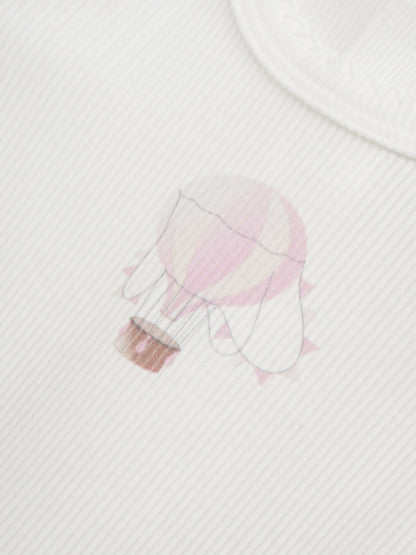Pink Balloon Stretchy by Adee for girls; white fabric with pink balloon print