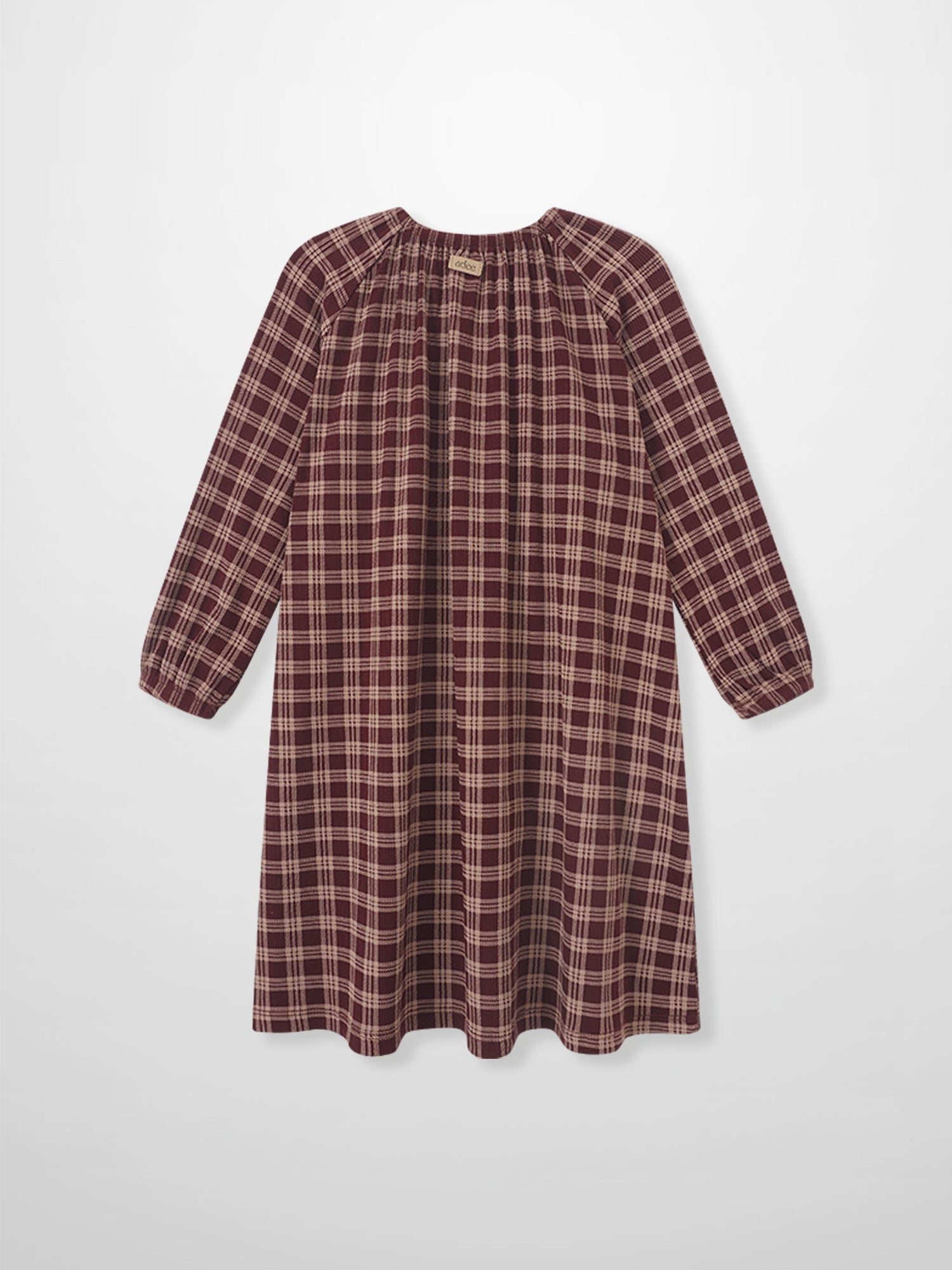 Plaid burgundy girls nightgown by Adee with long sleeves