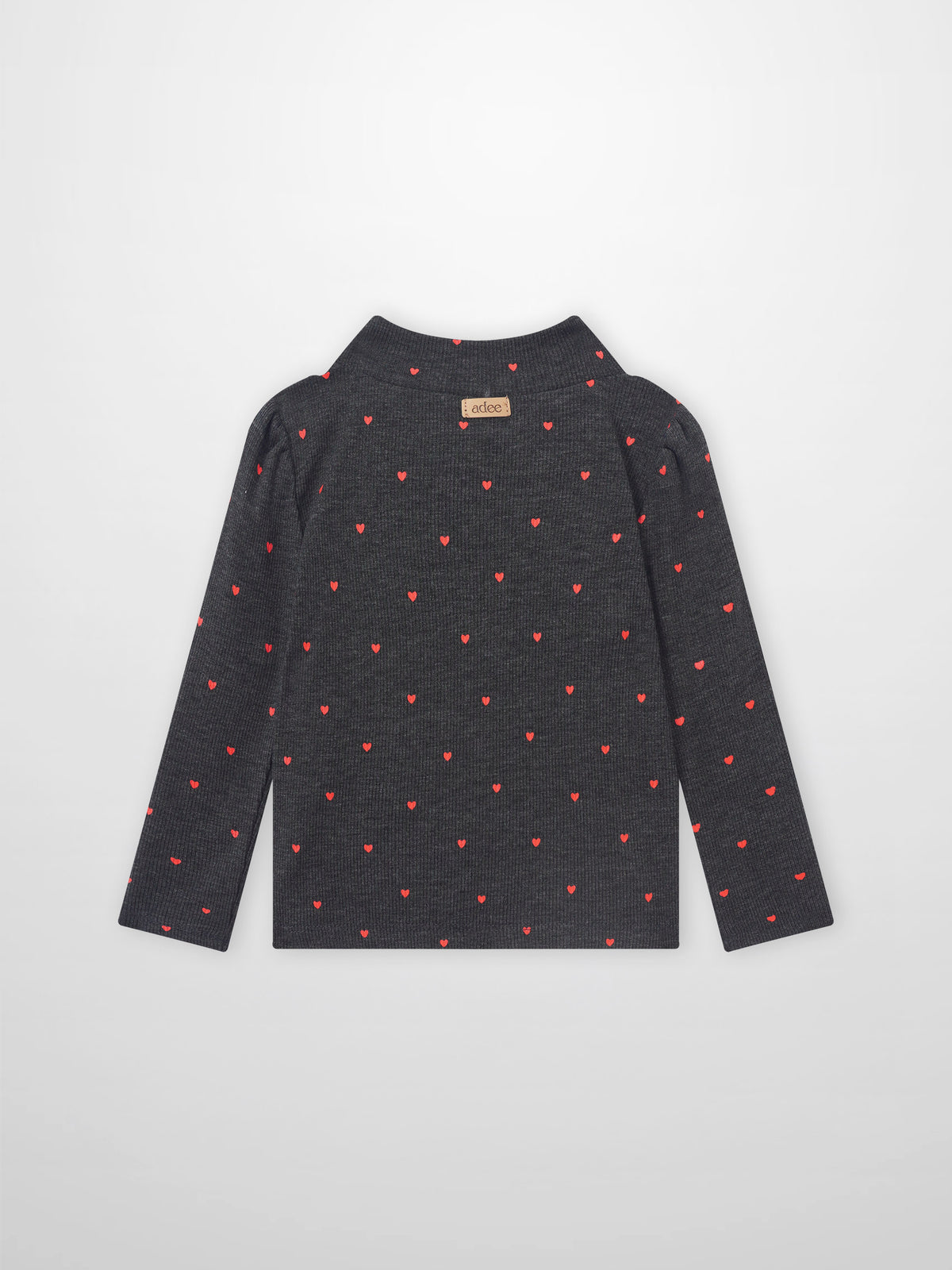 Ribbed heart-patterned mock-neck girls&