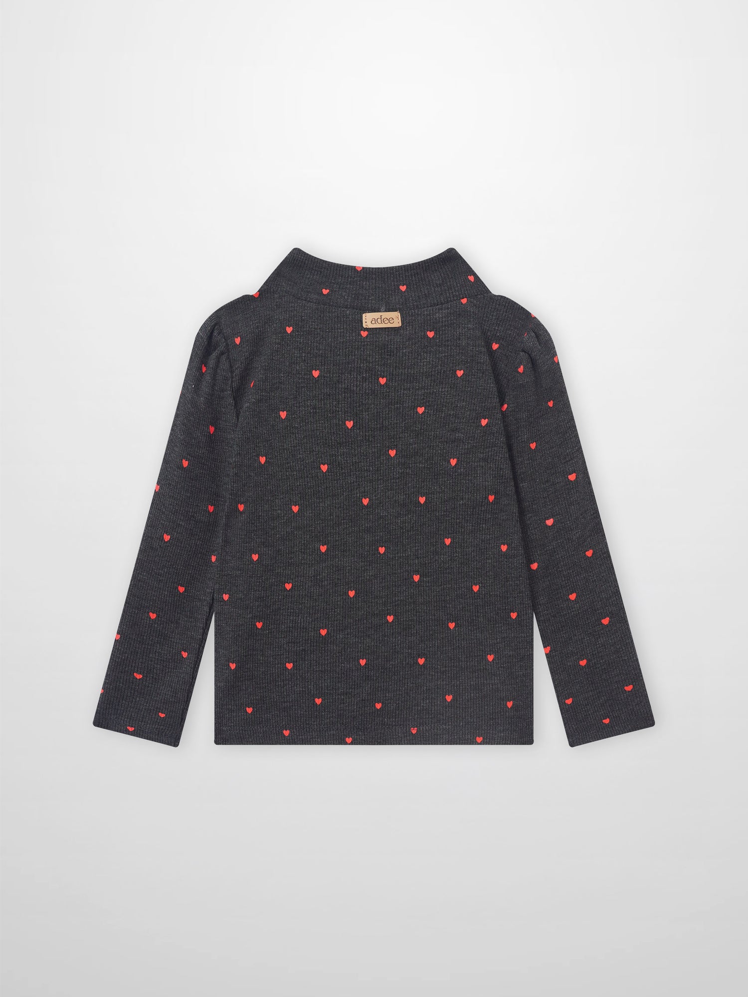 Ribbed heart-patterned mock-neck girls&