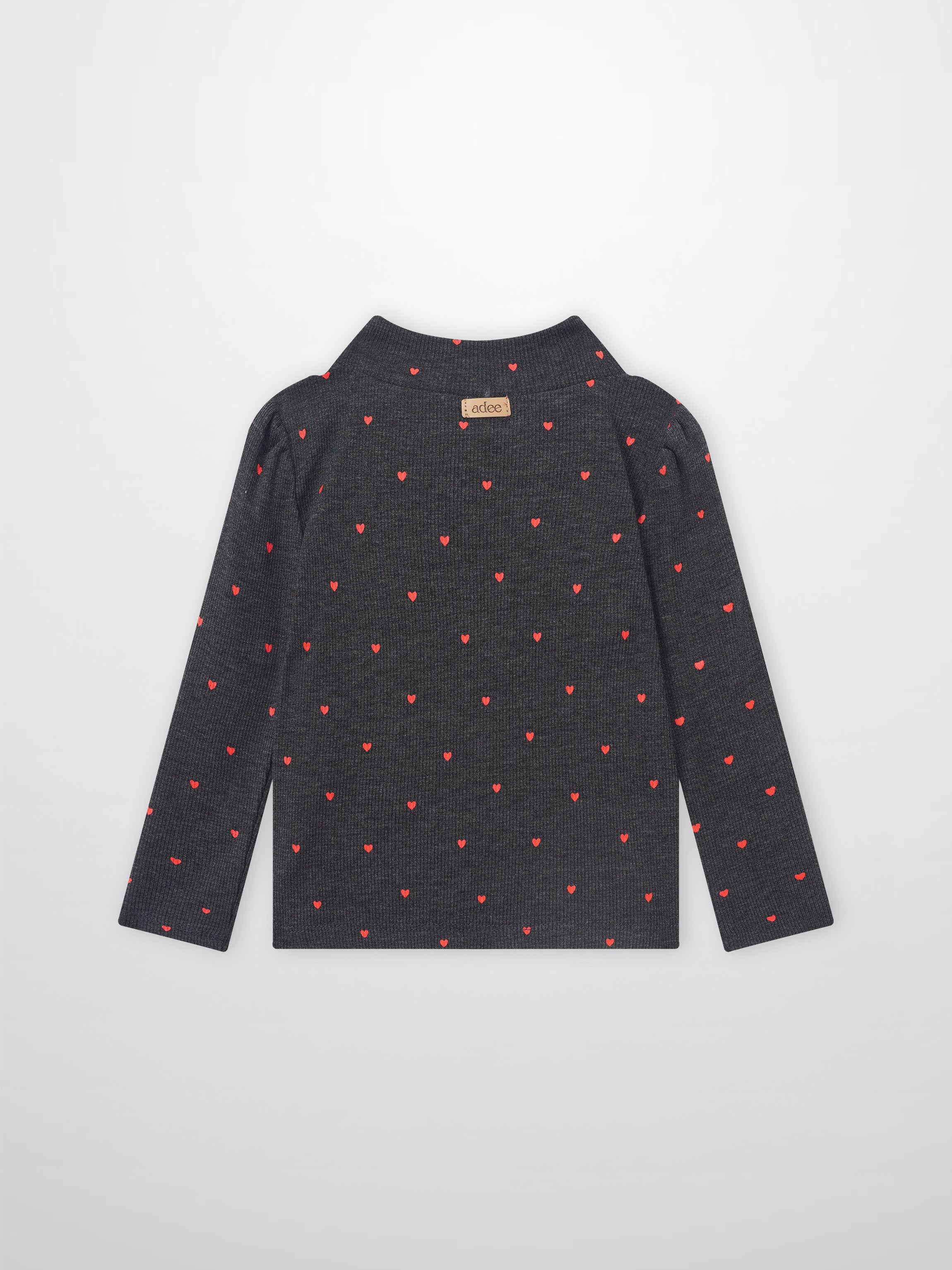 Ribbed heart-patterned mock-neck girls&