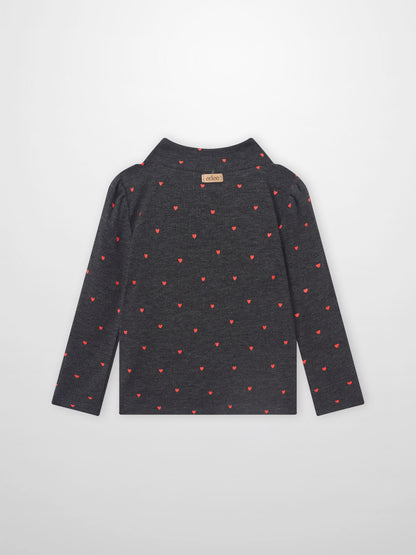 Ribbed heart-patterned mock-neck girls&