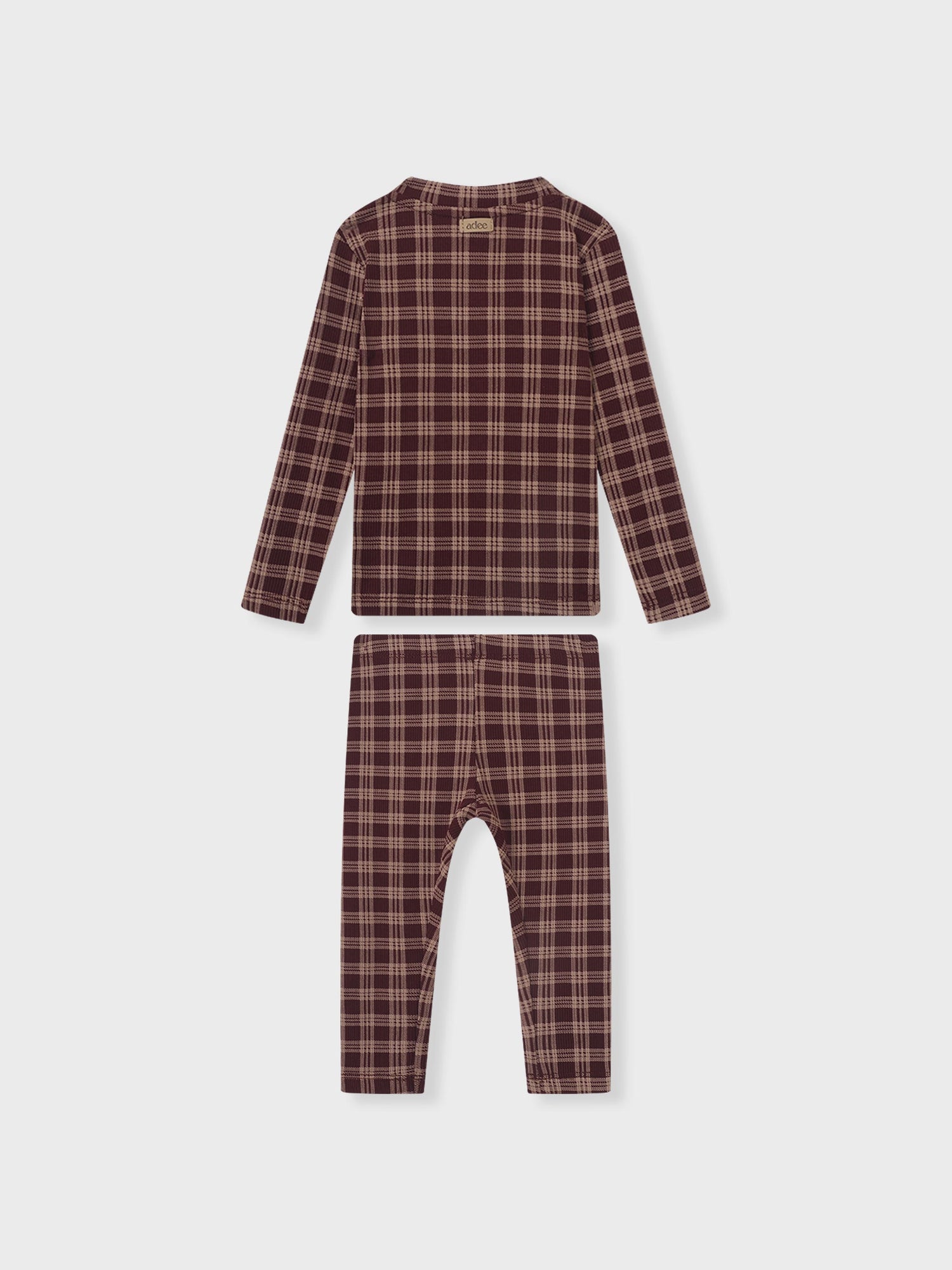 Girls two-piece plaid burgundy Adee pajamas set with long-sleeve top and matching pants