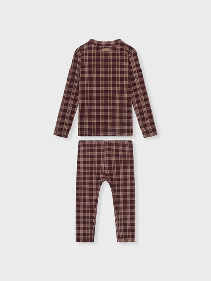 Girls two-piece plaid burgundy Adee pajamas set with long-sleeve top and matching pants