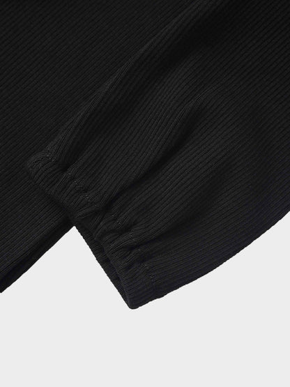 Ruffle Thin Ribbed Pajama - Black