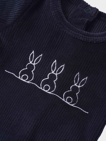 Embroidered Bunny Stretchy - Navy