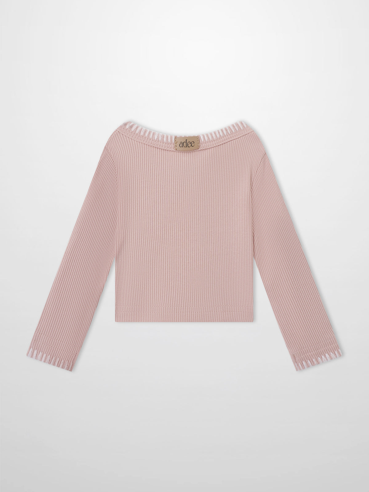Legacy Stitch Cardigan light pink ribbed knit girls top dressy by Adee, back neck label visible