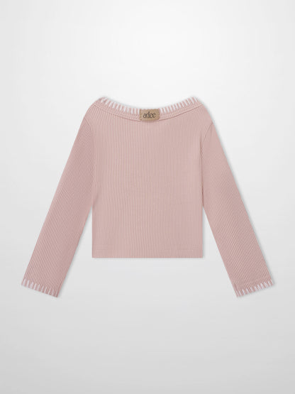 Legacy Stitch Cardigan light pink ribbed knit girls top dressy by Adee, back neck label visible