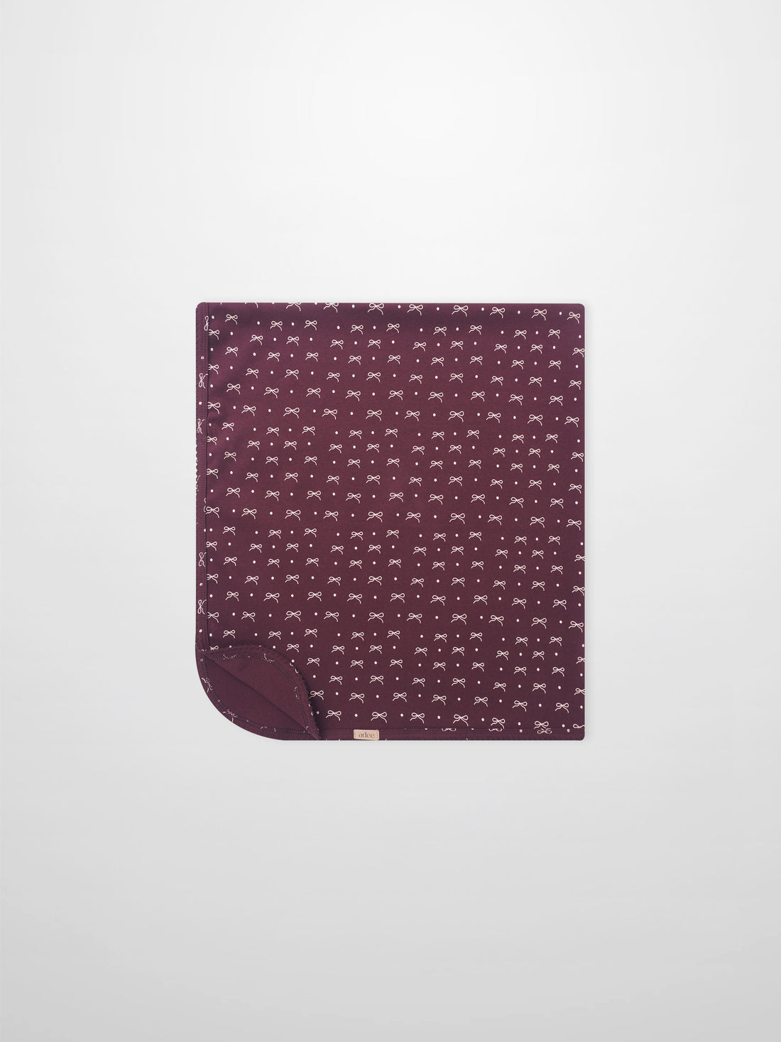 Burgundy Bow Blanket by Adee; girls swaddle blanket with white bow pattern