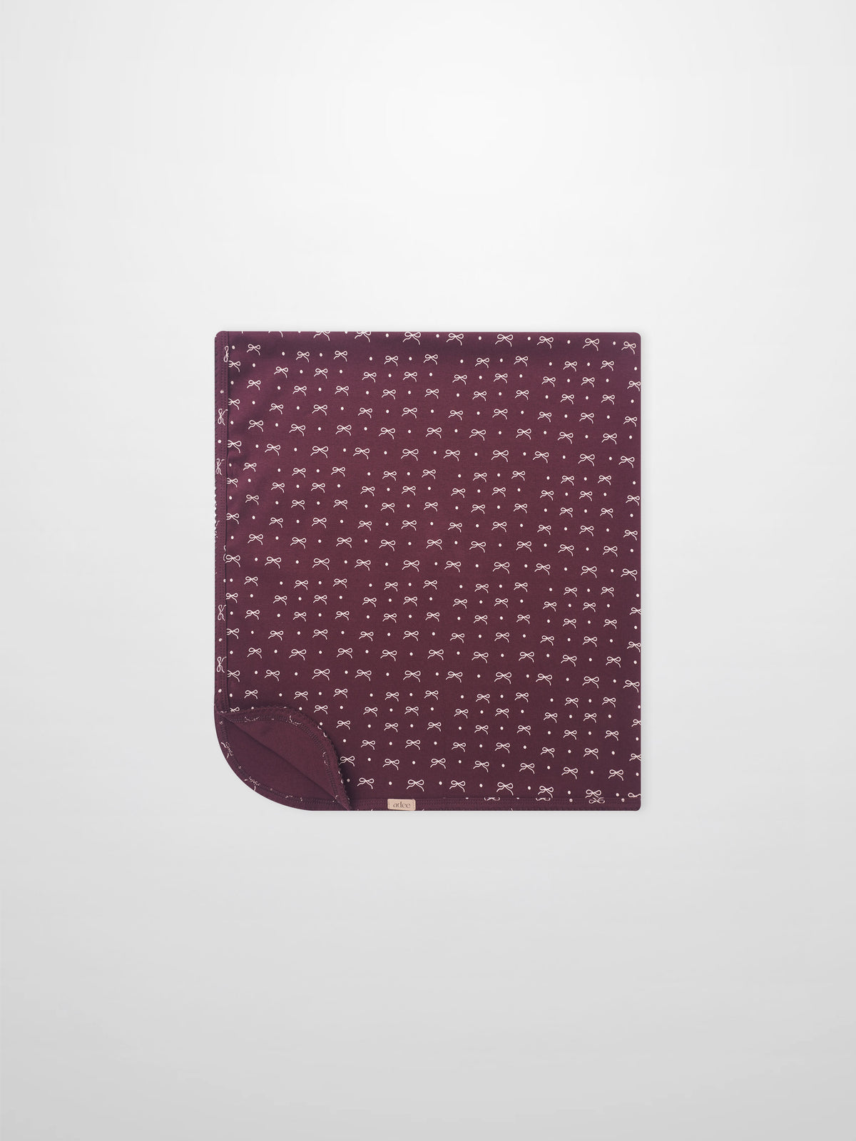 Burgundy Bow Blanket by Adee; girls swaddle blanket with white bow pattern